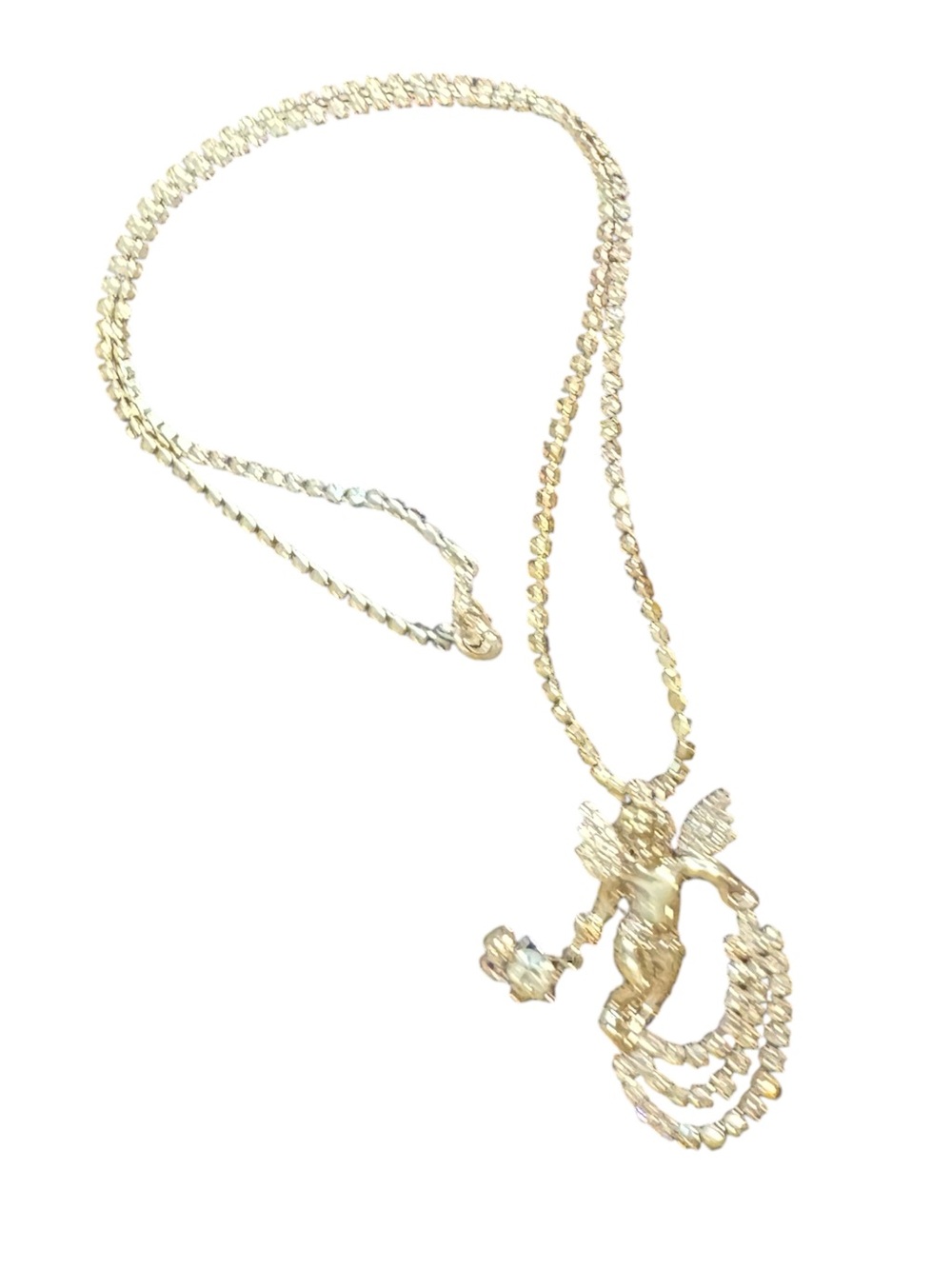 Vintage Silver Plated Angel Pendant Necklace with Crystal Accents NWOT